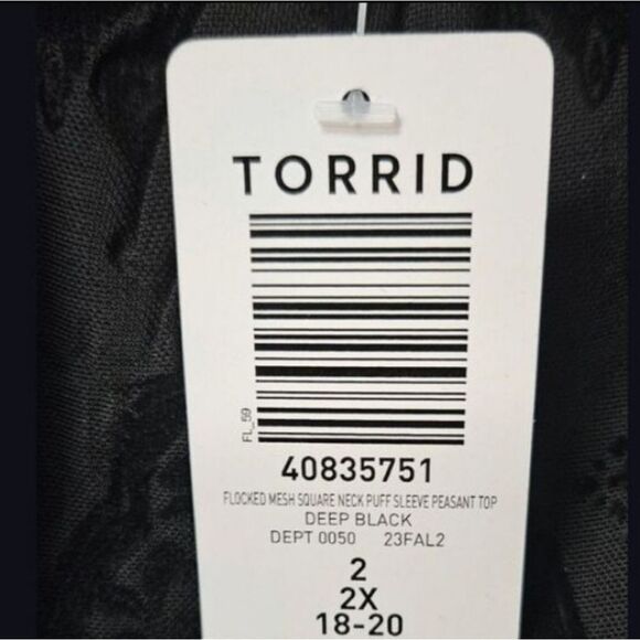 TORRID Flocked Black Mesh Square Kneck Puff Sleeve Phesant Top. 2X - Picture 13 of 16
